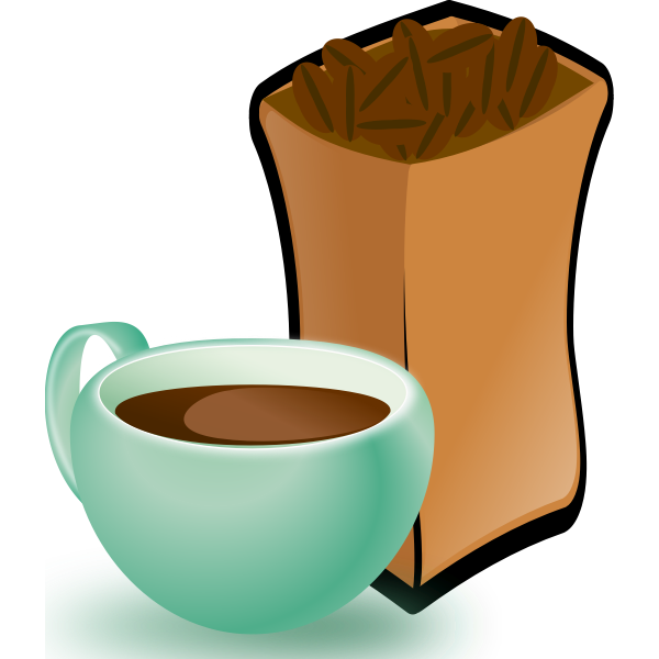SVG Vector image of green cup of coffee with sack of coffee beans