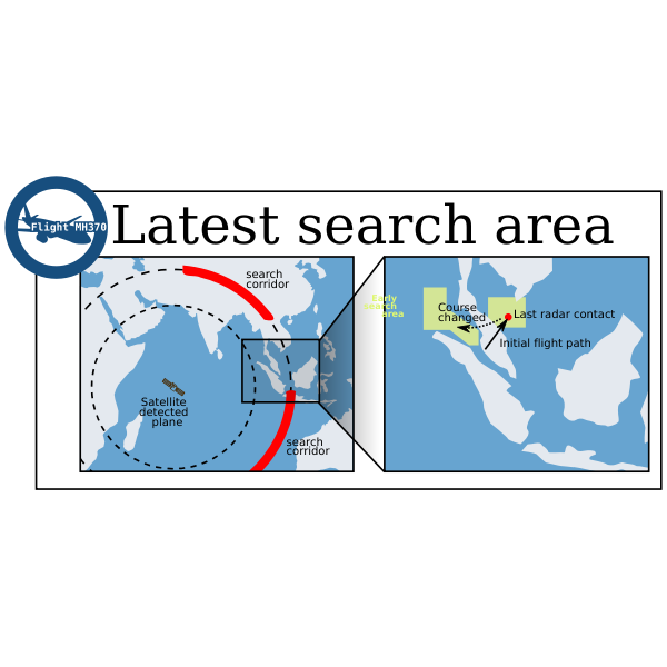SVG Vector image of infographic map of the search for the missing Malaysian plane