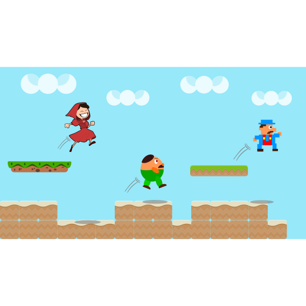SVG Vector image of jump and run video game scene in full color