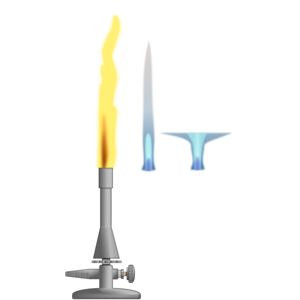 SVG Vector image of laboratory burner with 3 different flames