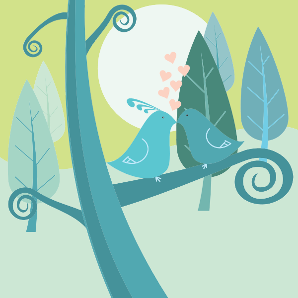 SVG Vector image of love birds on a forest tree