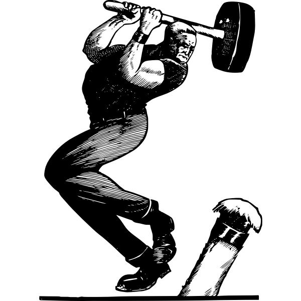 SVG Vector image of man about to hammer a pole