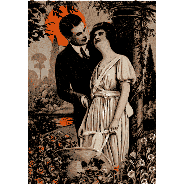 SVG Vector image of man and woman under orange sun