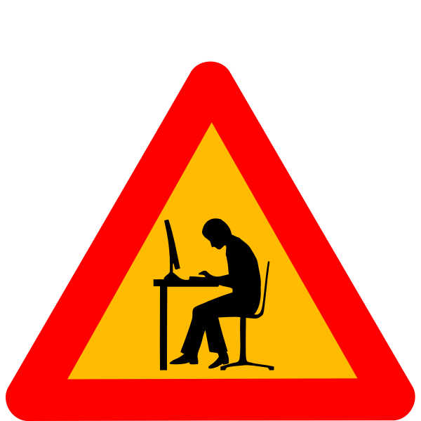 SVG Vector image of man at computer warning road sign