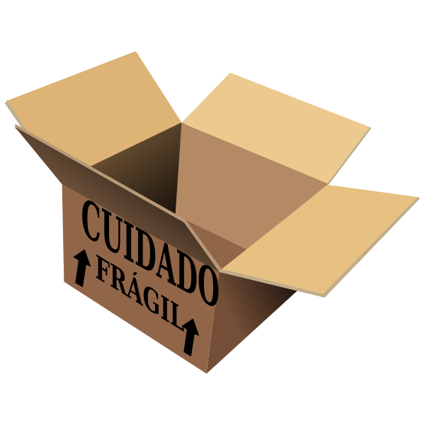 SVG Vector image of open cardboard box with cuidado fragil sign on it