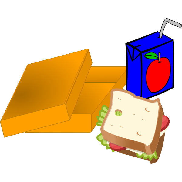 SVG Vector image of orange lunch box with sandwich and juice