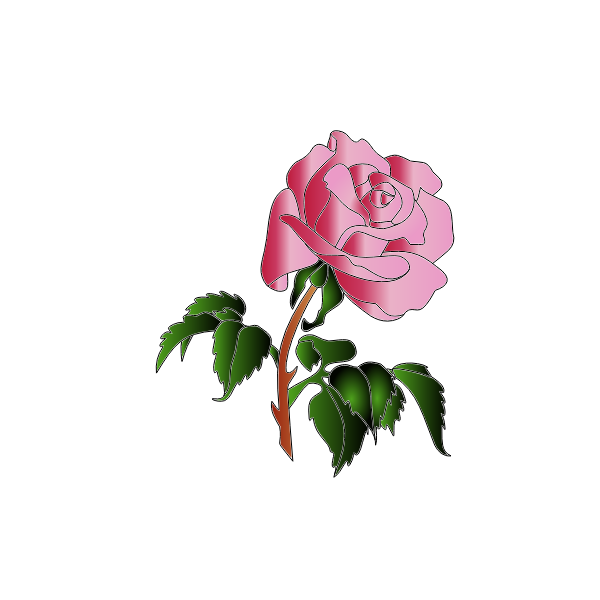 SVG Vector image of pink rose with lots of leaves