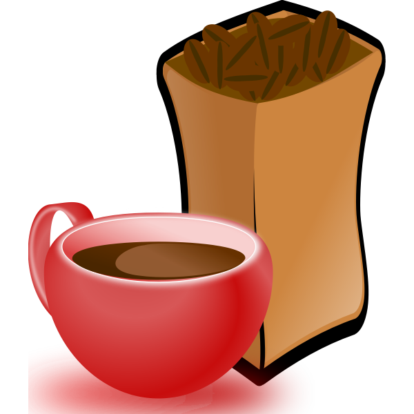 SVG Vector image of red cup of coffee with sack of coffee beans