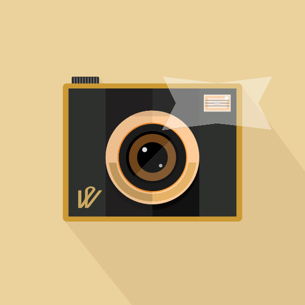 SVG Vector image of retro camera with flash on brown background