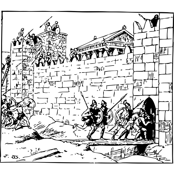SVG Vector image of scenery of assault on a town