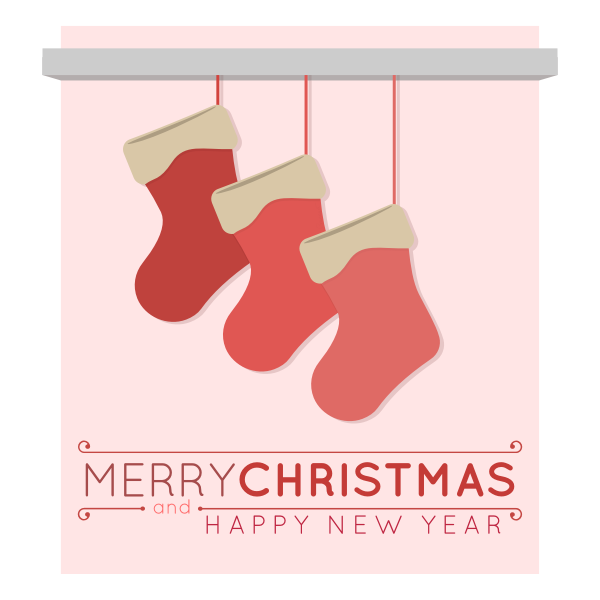 SVG Vector image of three Christmas stockings on a greeting card