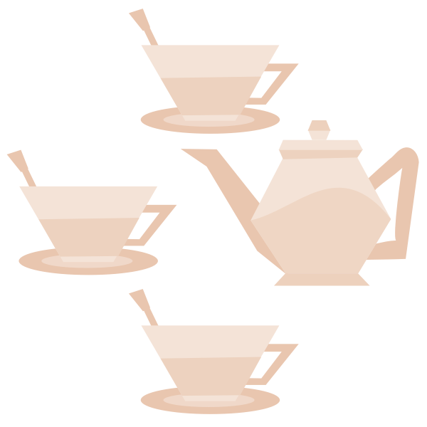 SVG Vector image of three teacups and teapot