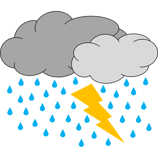 SVG Vector image of two clouds with rain and lighting weather icon