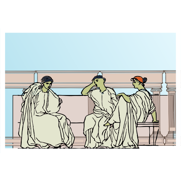 SVG Vector image of women in flowing robes sitting under Roman arches