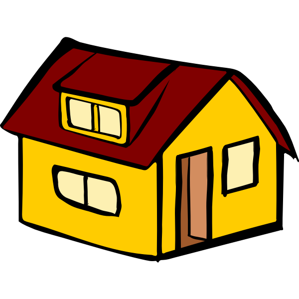 SVG Vector image of yellow detached house with a red roof