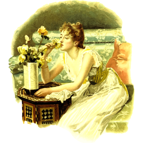 SVG Vintage girl smelling roses
