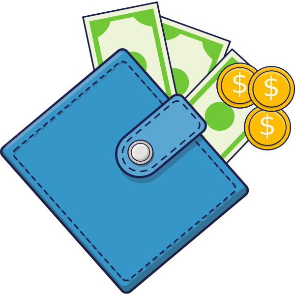 SVG Wallet with cash and coins