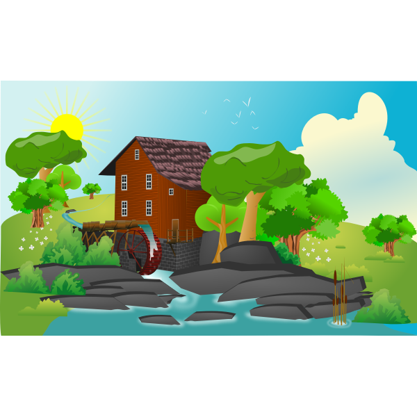SVG Watermill in landscape