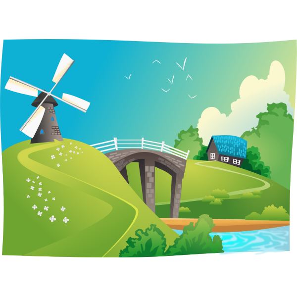 SVG Windmill in landscape vector graphics