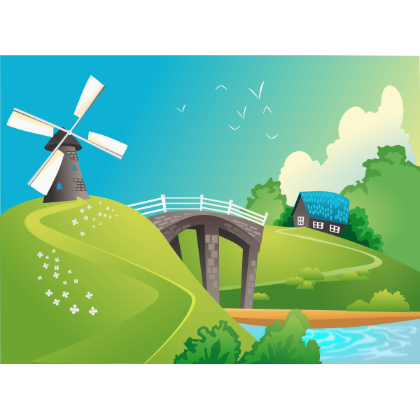 SVG windmill landscape square