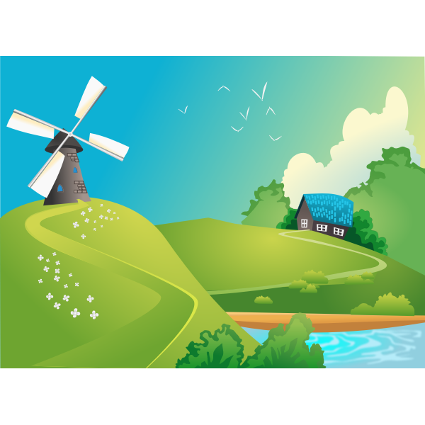 SVG windmill landscape square no bridge