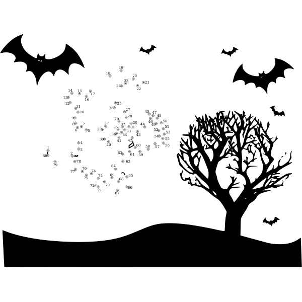 SVG Witch in sky connect the dots vector drawing