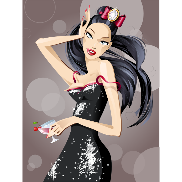 SVG Woman at cocktail party with glass in hand vector illustration