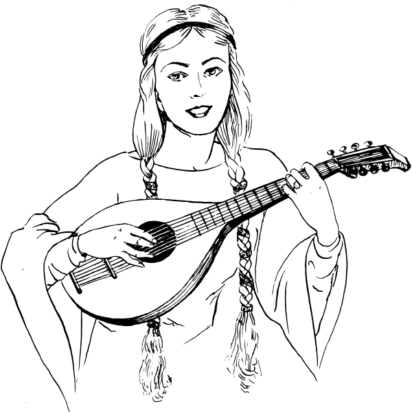 SVG Woman playing lute vector drawing