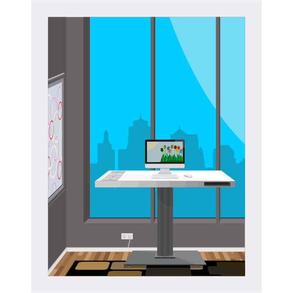 SVG Working desk with city view vector image
