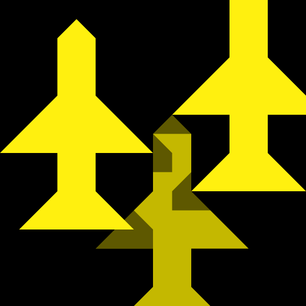 SVG yellow planes flying over black ground 16px icon