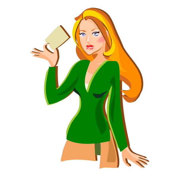 SVG Young lady holding card vector illustration