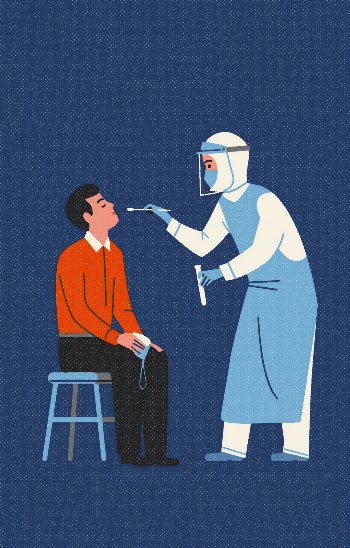 SWAB TEST.
Patient and medical supervisor preparing for a COVID-19 nasal swab test. Image created by Russell Tate. Submitted for United Nations Global Call Out To Creatives - help stop the spread of COVID-19.