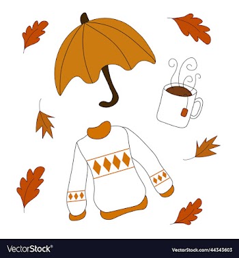sweater yellow umbrella autumn leaves hot tea