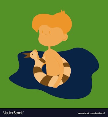 Sweet blonde little boy running with red lifebuoy vector image