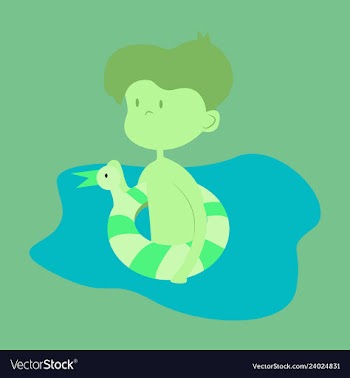 Sweet blonde little boy running with red lifebuoy vector image