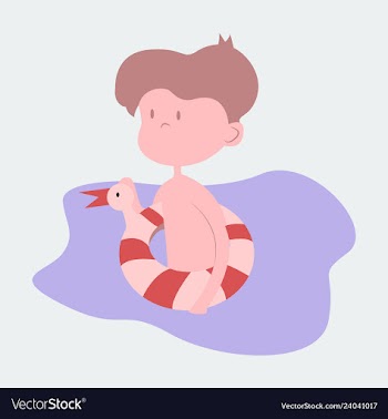 Sweet blonde little boy running with red lifebuoy vector image