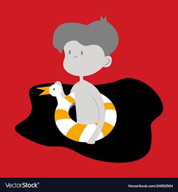 Sweet blonde little boy running with red lifebuoy vector image