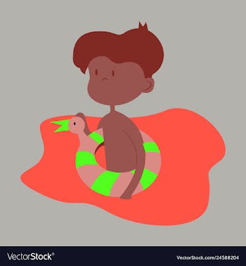 Sweet blonde little boy running with red lifebuoy vector image