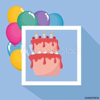 sweet cake and balloons helium birthday celebration