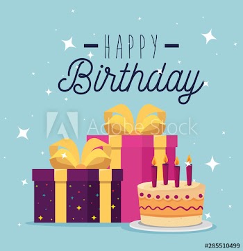 sweet cake with candles and present gifts