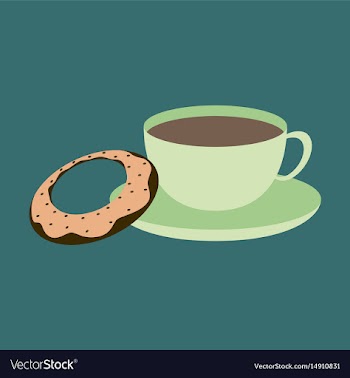 Sweet dessert in flat design cup of tea and donat vector image