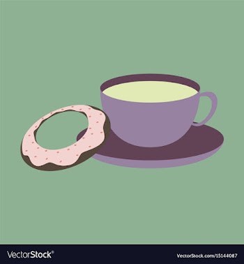 Sweet dessert in flat design cup of tea and donat vector image