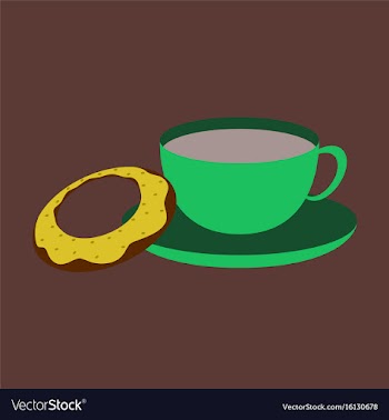 Sweet dessert in flat design cup of tea and donat vector image