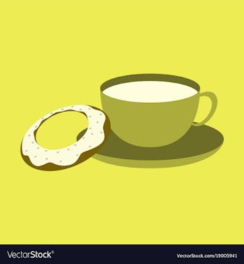 Sweet dessert in flat design cup of tea and donat vector image