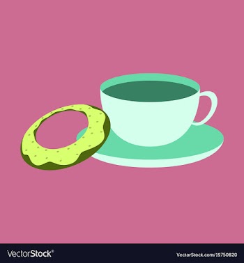 Sweet dessert in flat design cup of tea and donat vector image