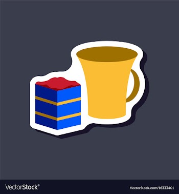 Sweet dessert in paper sticker cup of coffee and vector image
