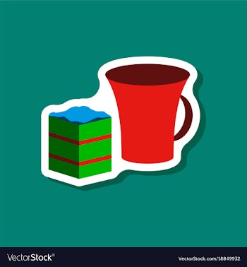 Sweet dessert in paper sticker cup of coffee and vector image