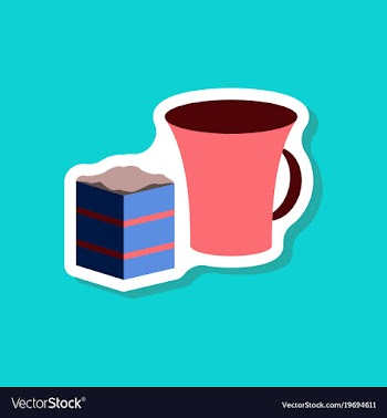 Sweet dessert in paper sticker cup of coffee and vector image