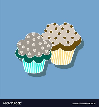Sweet dessert in paper sticker cupcakes vector image