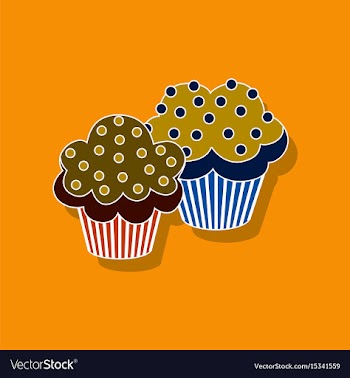 Sweet dessert in paper sticker cupcakes vector image